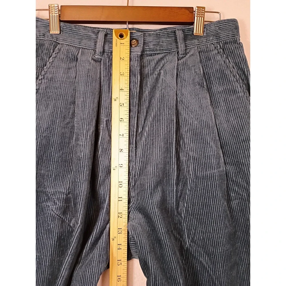 Dark Academia Marsh Landing Essentials Women 12 Teal Blue Pleated Corduroy Pants